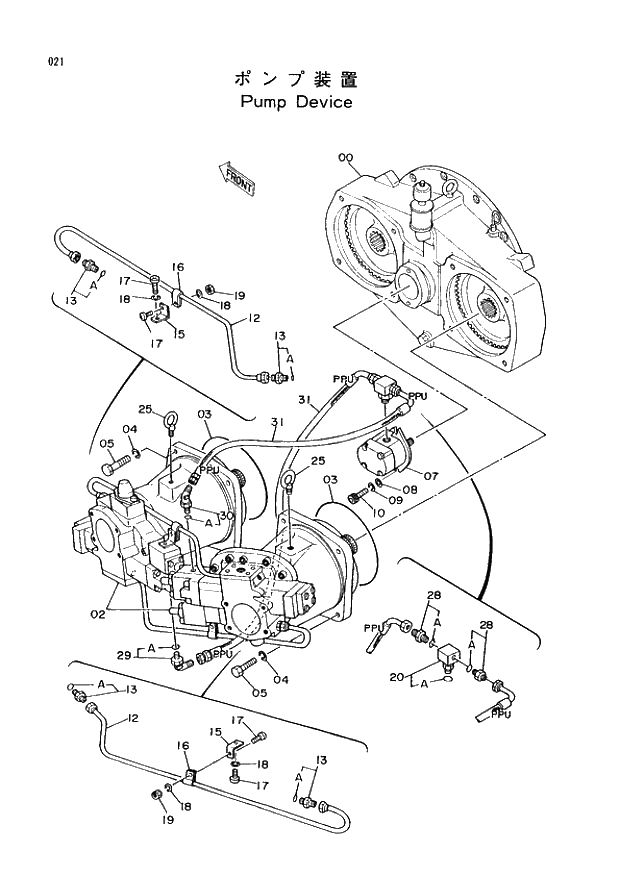 Схема запчастей Hitachi EX400 тип А - 021 PUMP DEVICE 01 UPPERSTRUCTURE