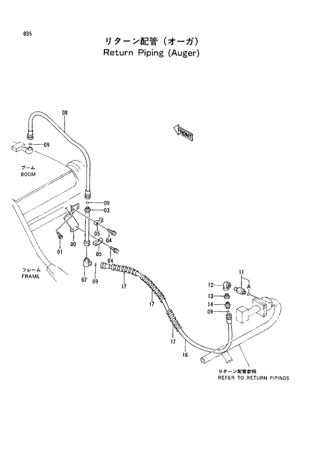 Схема запчастей Hitachi EX400 тип А - 035 RETURN PIPINGS (AUGER) 01 UPPERSTRUCTURE