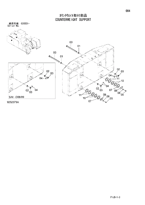 Схема запчастей Hitachi ZX870R-3 - 004 COUNTERWEIGHT SUPPORT (020001 -). 01 UPPERSTRUCTURE