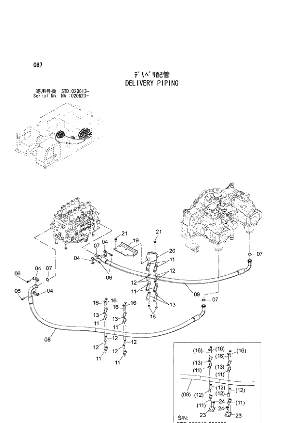 Схема запчастей Hitachi ZX850-3 - 087 DELIVERY PIPING (NA 020623 - STD 020613 -). 01 UPPERSTRUCTURE