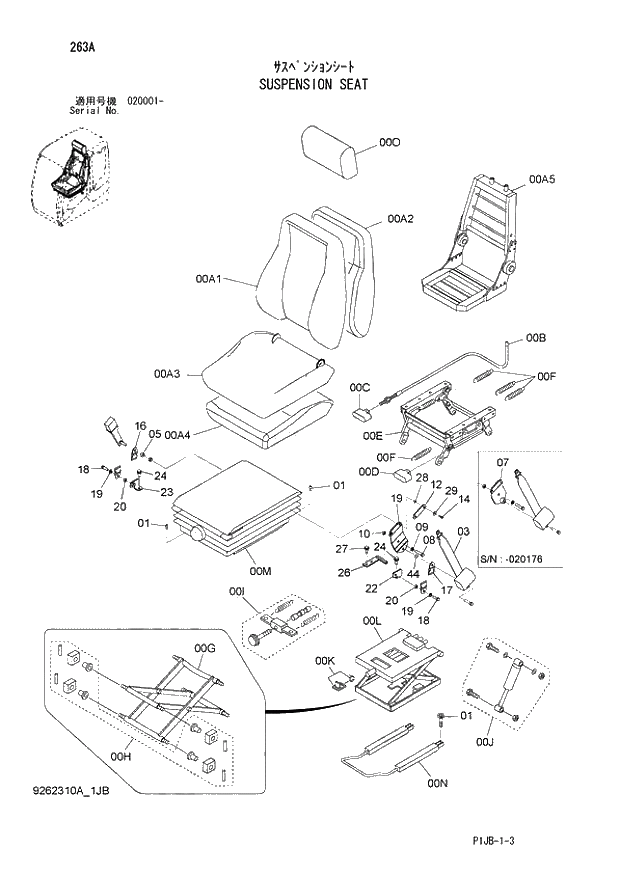 Схема запчастей Hitachi ZX850LC-3 - 263 SUSPENSION SEAT (020001 -). 01 UPPERSTRUCTURE