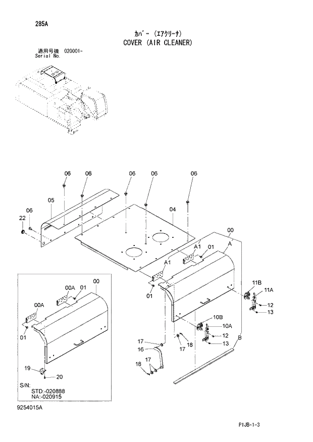 Схема запчастей Hitachi ZX850-3 - 285 COVER (AIR CLEANER) (020001 -). 01 UPPERSTRUCTURE