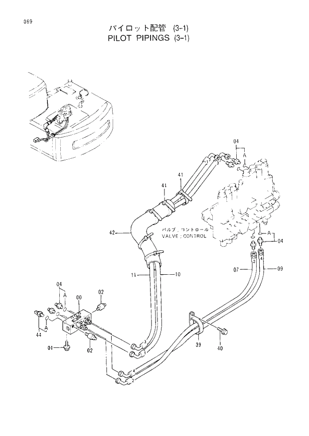 Схема запчастей Hitachi EX120-3 - 069 PILOT PIPINGS (3-1). 01UPPERSTRUCTURE