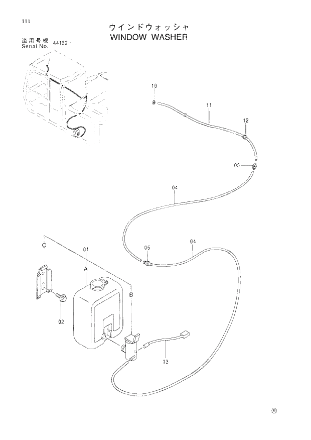 Схема запчастей Hitachi EX120-3 - 111 WINDOW WASHER. 01UPPERSTRUCTURE
