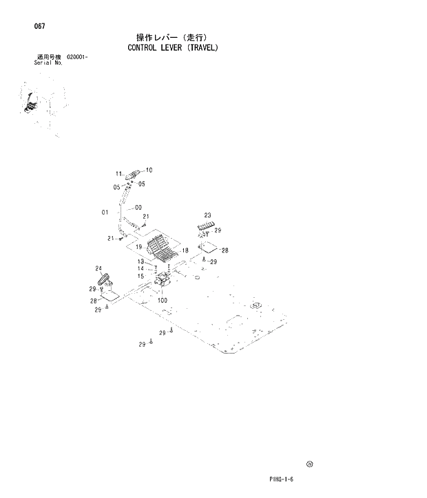 Схема запчастей Hitachi ZX280LC - 067 CONTROL LEVER (TRAVEL) UPPERSTRUCTURE