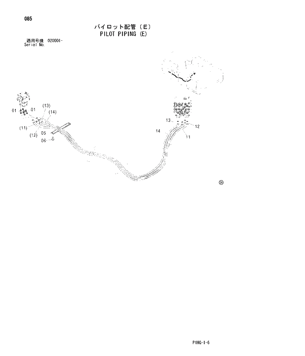 Схема запчастей Hitachi ZX280LCN - 085 PILOT PIPING (E) UPPERSTRUCTURE