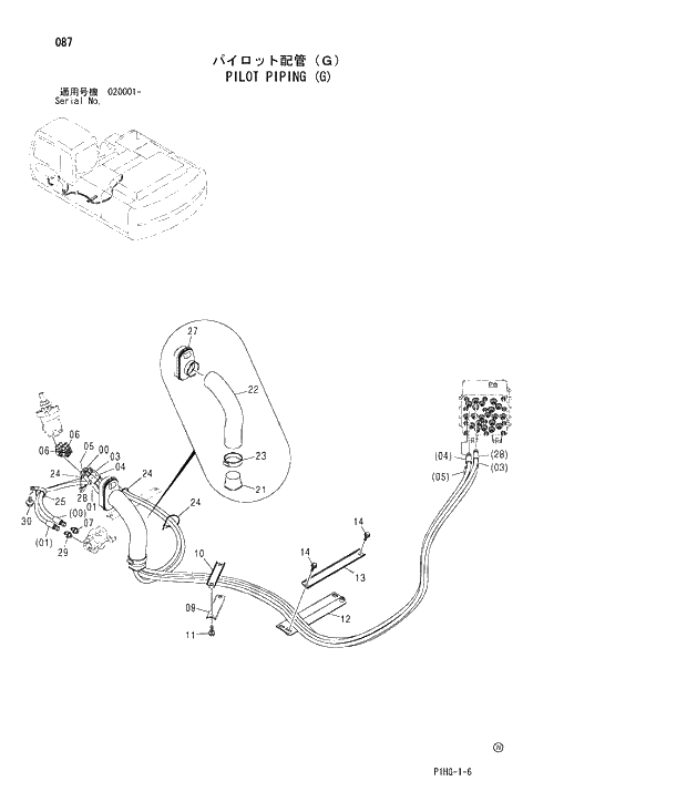 Схема запчастей Hitachi ZX280LCN - 087 PILOT PIPING (G) UPPERSTRUCTURE