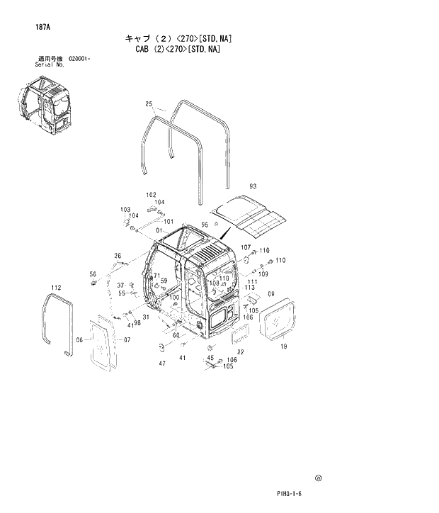 Схема запчастей Hitachi ZX270 - 187 CAB (2) 270 (STD,NA) UPPERSTRUCTURE