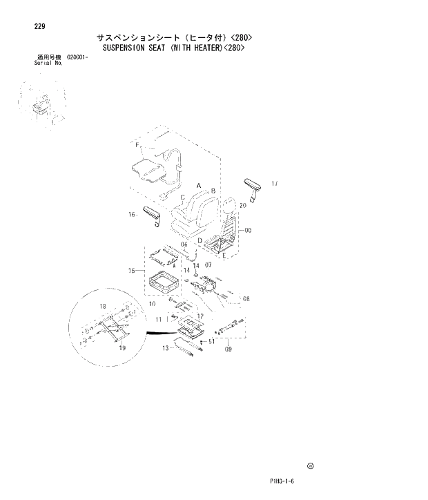 Схема запчастей Hitachi ZX280LCN - 229 SUSPENSION SEAT (WITH HEATER) 280 UPPERSTRUCTURE