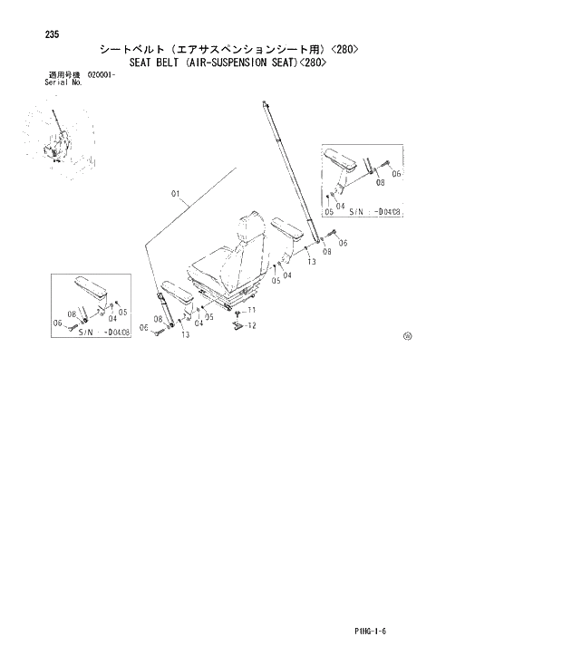 Схема запчастей Hitachi ZX270LC - 235 SEAT BELT (AIR-SUSPENSION SEAT) 280 UPPERSTRUCTURE