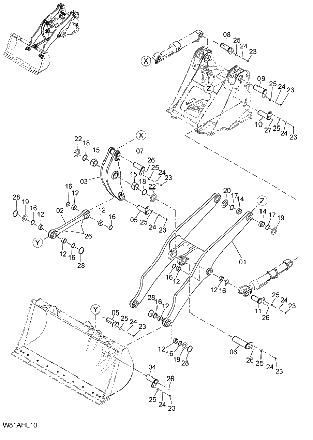 Схема запчастей Hitachi ZW250 - 214_HIGHT LIFT ARM(HLA) (000101-004999, 005101-). 07 LOADER ATTACHMENT