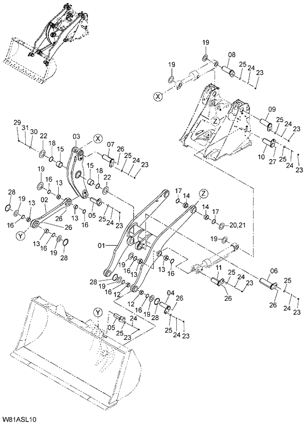 Схема запчастей Hitachi ZW250 - 215_LIFT ARM(FOR LOG GRAPPLE)(SLA002) (000101-004999, 005101-). 07 LOADER ATTACHMENT