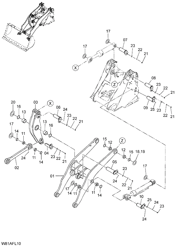 Схема запчастей Hitachi ZW250 - 216_LIFT ARM(FOR FLOATING PIN)(FLA) (000101-004999, 005101-). 07 LOADER ATTACHMENT