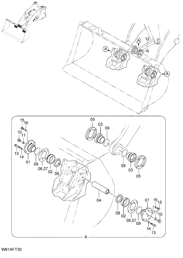 Схема запчастей Hitachi ZW250 - 220_FLOATING PIN(FTP) (000101-004999, 005101-). 07 LOADER ATTACHMENT