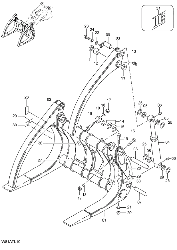 Схема запчастей Hitachi ZW250 - 233_LOG GRAPPLE(TLZ080) (000101-004999, 005101-). 07 LOADER ATTACHMENT