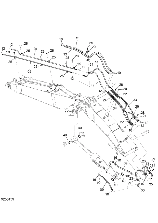 Схема запчастей Hitachi ZX140W-3 - 285 FRONT PIPING (2P-BOOM) ( CEB CED 002001-, CEA 020001-). 04 FRONT-END ATTACHMENTS(2P-BOOM)