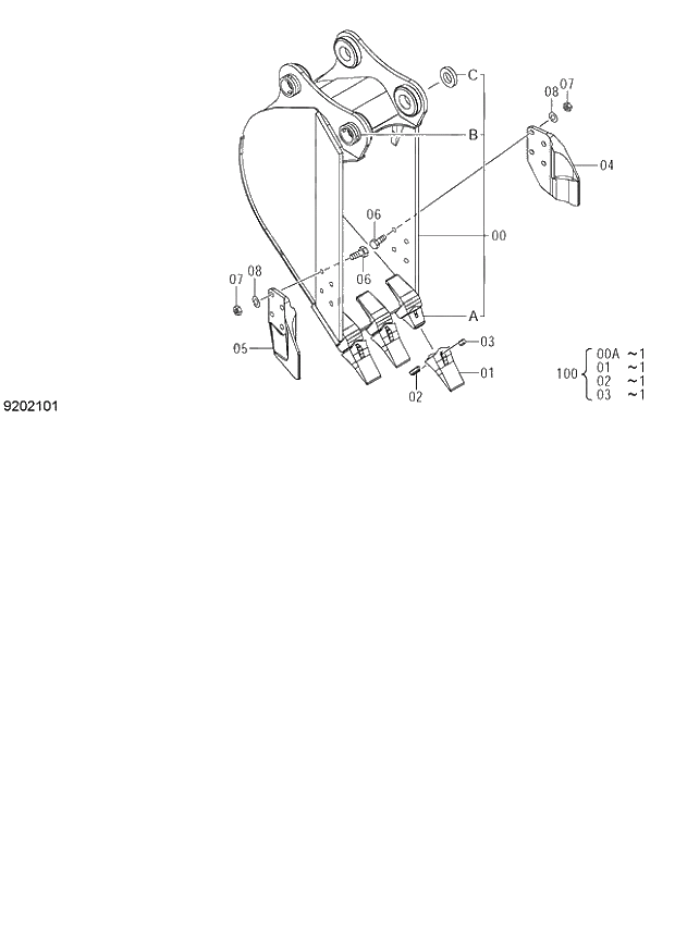 Схема запчастей Hitachi ZX140W-3 - 297 BUCKET 0.19m3 (JIS 94) ( CEB CED 002001-, CEA 020001-). 04 FRONT-END ATTACHMENTS(2P-BOOM)