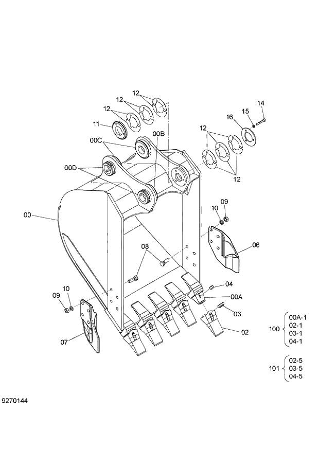 Схема запчастей Hitachi ZX140W-3 - 300 BUCKET 0.45m3 (JIS 94) ( CEB CED 002001-, CEA 020001-). 04 FRONT-END ATTACHMENTS(2P-BOOM)