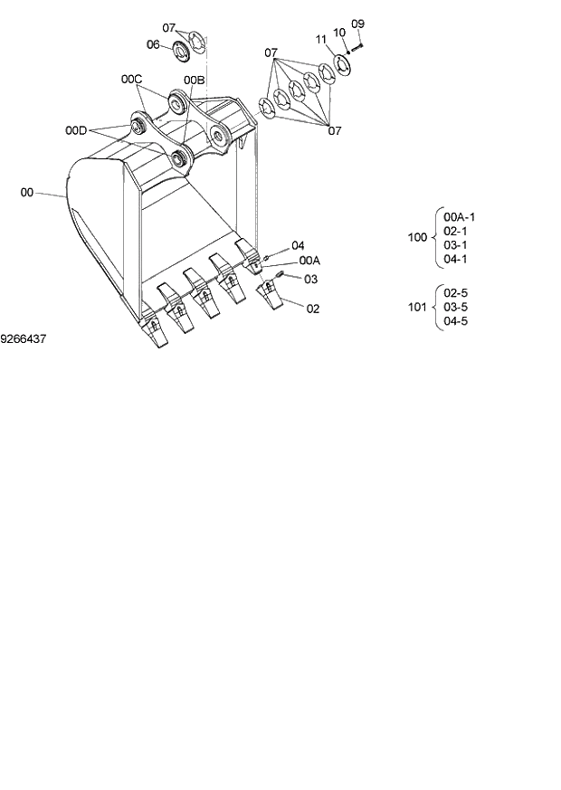 Схема запчастей Hitachi ZX140W-3 - 303 BUCKET 0.66m3 (JIS 94) ( CEB CED 002001-, CEA 020001-). 04 FRONT-END ATTACHMENTS(2P-BOOM)