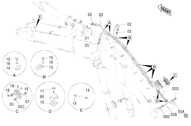 Схема запчастей Hitachi ZX450H - 005 AUTO. LUBRICATE PIPING (BOOM)(2) 450,H,MT,MTH (010001-). 03 BACKHOE ATTACHMENTS