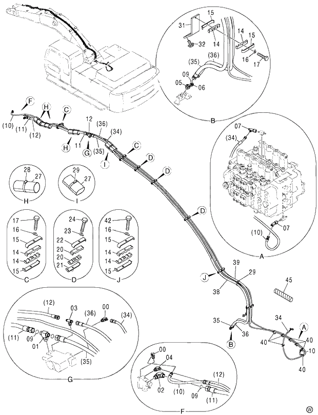 Схема запчастей Hitachi ZX480MTH - 031 HOSE RUPTURE VALVE PIPING (ARM)(2) (450,H,MT,MTH 010001-460 050001-). 03 BACKHOE ATTACHMENTS