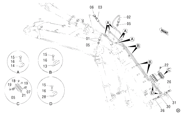 Схема запчастей Hitachi ZX460LCH - 042 LUBRICATE PIPING (BE BOOM) (450,H,MT,MTH 010001-460 050001-). 03 BACKHOE ATTACHMENTS