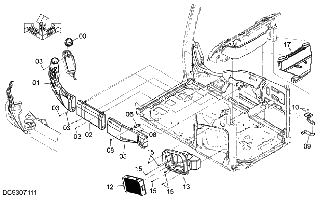 Схема запчастей Hitachi ZX350K-5G - 010 DUCT (WITH AIR-CONDITIONER) 10 AIR CONDITIONER