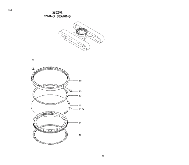 Схема запчастей Hitachi EX120-5 - 309 SWING BEARING 02 UNDERCARRIAGE