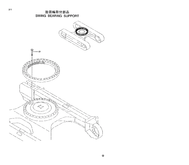 Схема запчастей Hitachi EX130H-5 - 311 SWING BEARING SUPPORT 02 UNDERCARRIAGE