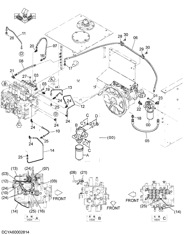 Схема запчастей Hitachi ZX280LC-5G - 002 PILOT PIPING (1) 06 HYDRAULIC PIPING (PILOT)