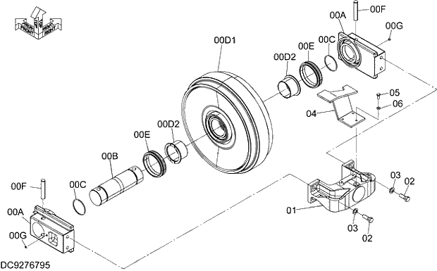 Схема запчастей Hitachi ZX470R-5G - 011 FRONT IDLER (R) 13 UNDERCARRIAGE