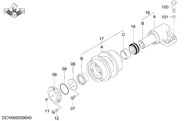 Схема запчастей Hitachi ZX470H-5G - 014 UPPER ROLLER 13 UNDERCARRIAGE