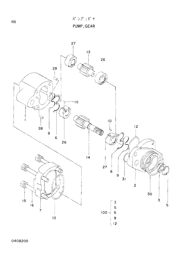 Схема запчастей Hitachi EX120-2 - 005 GEAR PUMP (030001 -). 01 PUMP