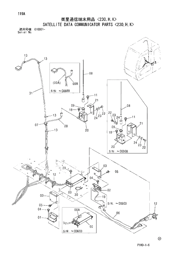 Схема запчастей Hitachi ZX230 - 119 SATELLITE DATA COMMUNICATOR PARTS 230,H,K. UPPERSTRUCTURE