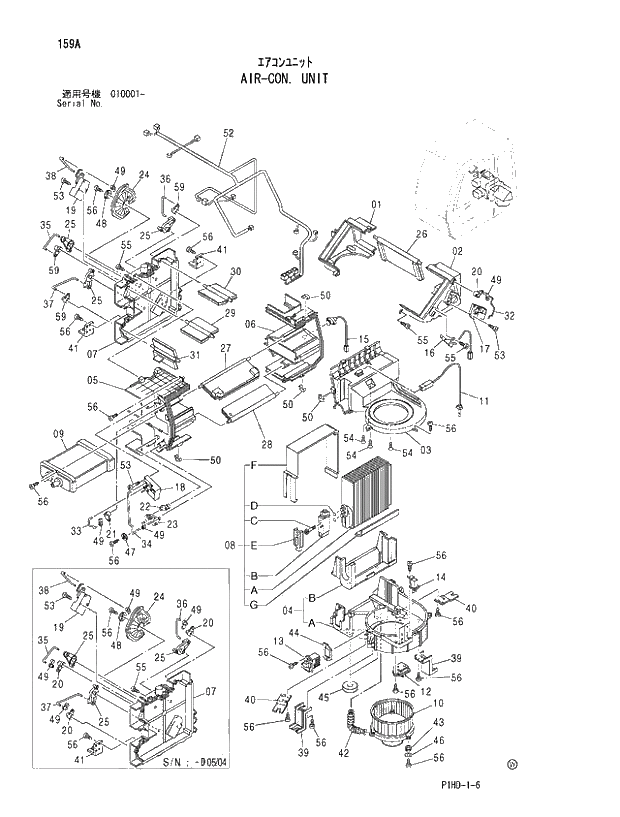 Схема запчастей Hitachi ZX250LC - 159 AIR-CON. UNIT. UPPERSTRUCTURE