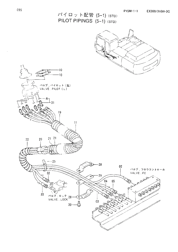 Схема запчастей Hitachi EX300LC-3C - 095 PILOT PIPINGS (5-1)(STD). 01 UPPERSTRUCTURE