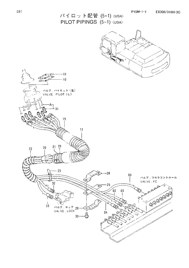 Схема запчастей Hitachi EX300LC-3C - 097 PILOT PIPINGS (5-1)(USA). 01 UPPERSTRUCTURE