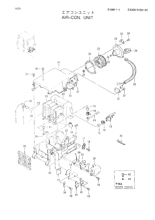 Схема запчастей Hitachi EX300LC-3C - 143 AIR-CON. UNIT. 01 UPPERSTRUCTURE