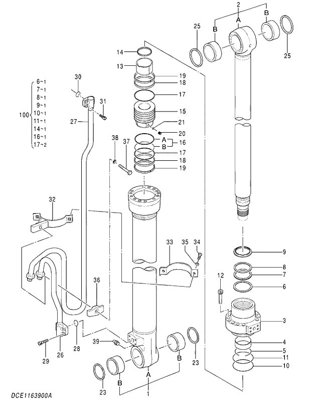 Схема запчастей Hitachi ZX210LCK-5G - 001 CYL.; BOOM (R) 05 CYLINDER