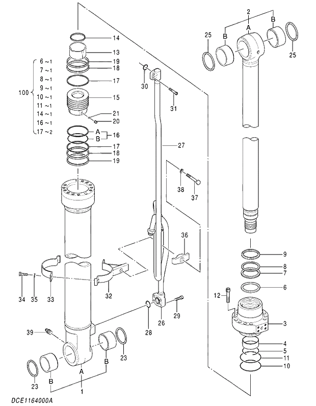 Схема запчастей Hitachi ZX210LCK-5G - 002 CYL.; BOOM (L) 05 CYLINDER