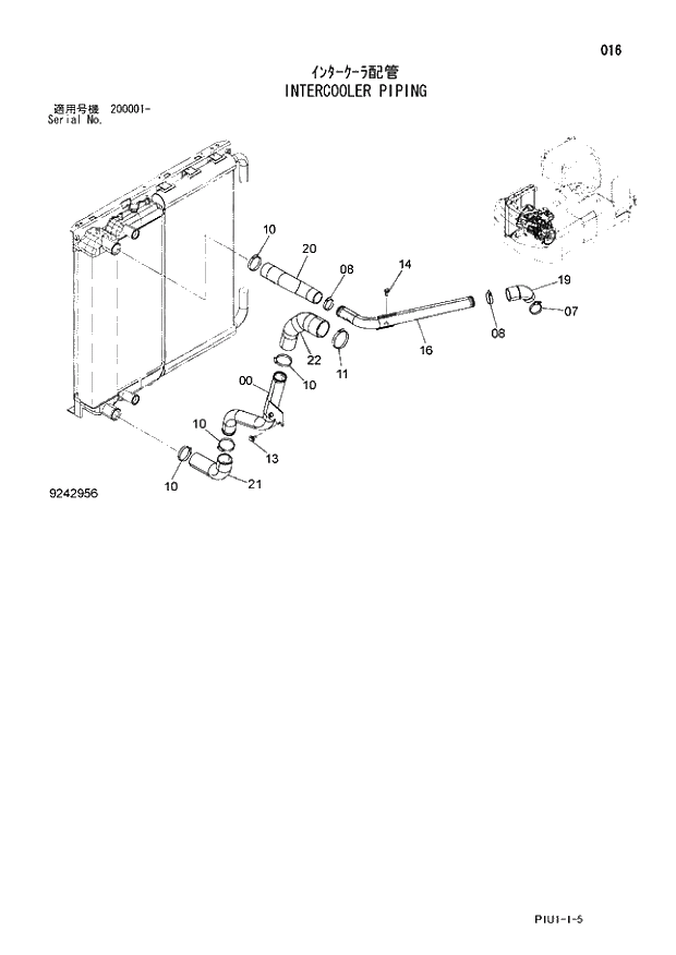 Схема запчастей Hitachi ZX240N-3 - 016 INTERCOOLER PIPING. 01 UPPERSTRUCTURE