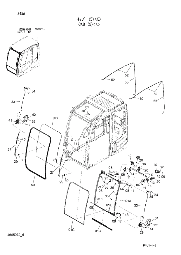 Схема запчастей Hitachi ZX200LC-3 - 245 CAB (5) K. 01 UPPERSTRUCTURE