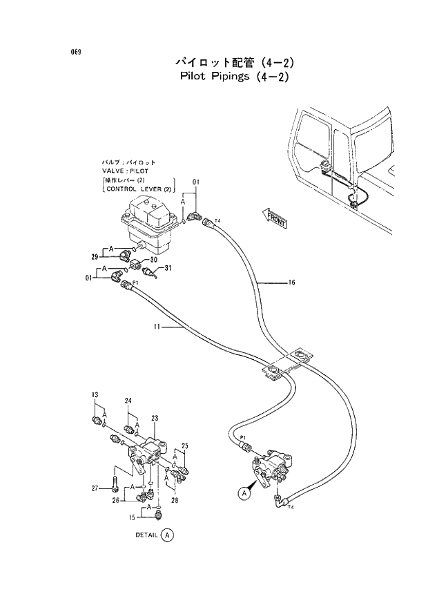 Схема запчастей Hitachi EX120-2 - 069 PILOT PIPINGS (4-2) (030001 -). 01 UPPERSTRUCTURE