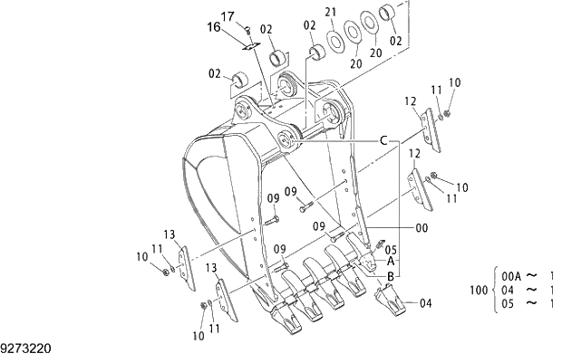 Схема запчастей Hitachi ZX470H-5G - 025 ROCK BUCKET 2.5m3 (JIS 94) 14 FRONT-END ATTACHMENTS