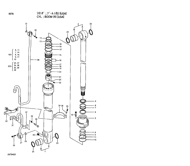 Схема запчастей Hitachi EX200LC-5 - 057 BOOM CYLINDER (R)(USA) 03 CYLINDER