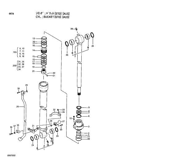 Схема запчастей Hitachi EX200-5 - 067 BUCKET CYLINDER (STD) 03 CYLINDER