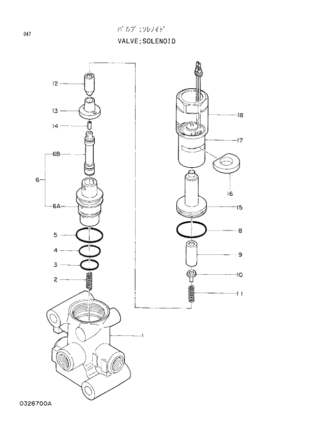 Схема запчастей Hitachi EX60-3 - 047 SOLENOID VALVE (040001 -). 03 VALVE