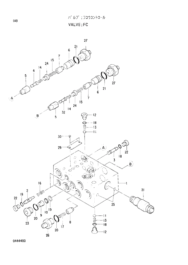 Схема запчастей Hitachi EX60-3 - 049 FC VALVE (040001 -). 03 VALVE