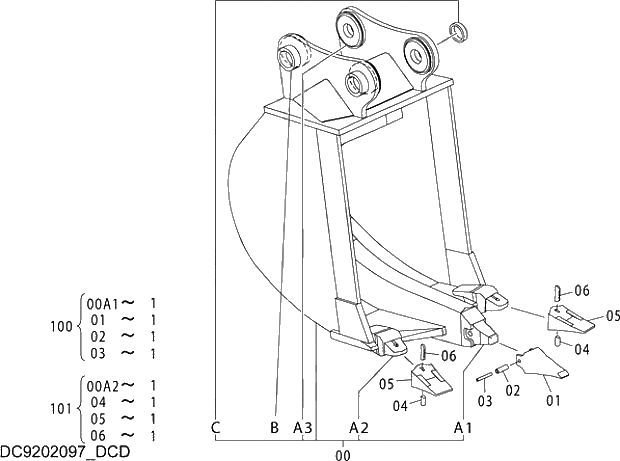 Схема запчастей Hitachi ZX200-5G - 019 RIPPER BUCKET 0.6m3 (JIS 94) 12 FRONT-END ATTACHMENTS