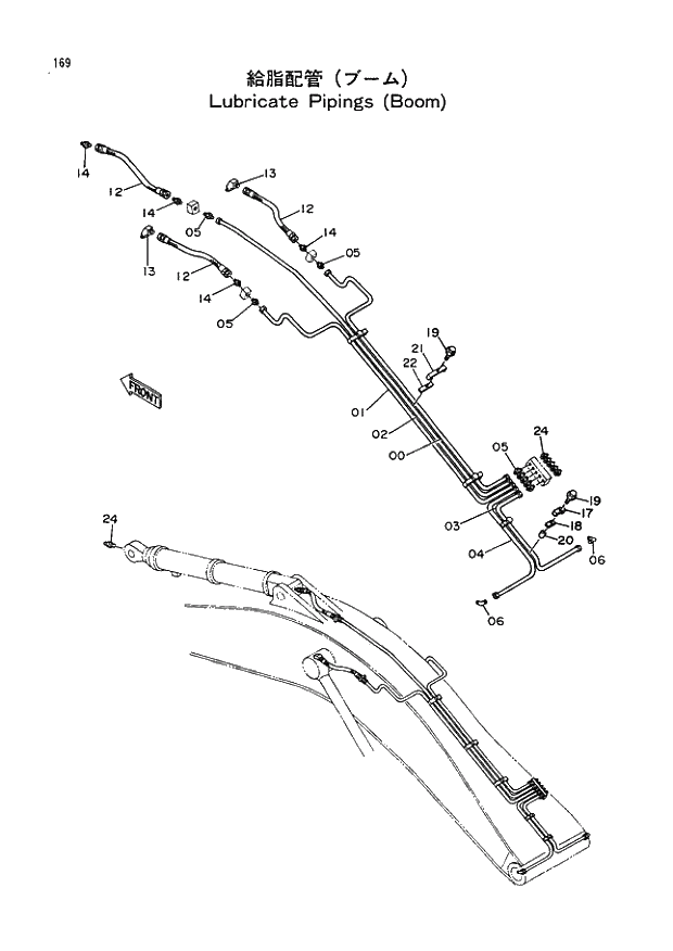 Схема запчастей Hitachi EX400 тип B - 169 LUBRICATE PIPINGS (BOOM) 03 BACKHOE ATTACHMENTS